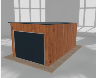 Skardinis garažas 3x5 m, vienos vietos, nuolydis atgal, Medžio imitacijos – Modelis 4