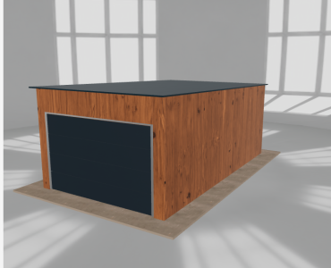 Skardinis garažas 3,5x6 m, vienos vietos, nuolydis atgal, Medžio imitacijos – Modelis 4