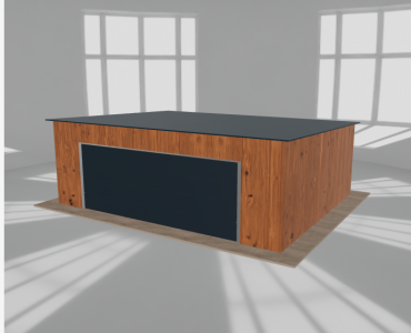 Skardinis garažas 7x5,5 m, vienos vietos, nuolydis atgal, Medžio imitacijos – Modelis 4