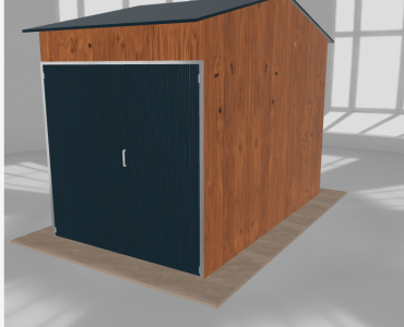 Aukštas skardinis angaras 3x5 m, dvišlaitis stogas su nuolydžiu į priekį, Medžio imitacijos