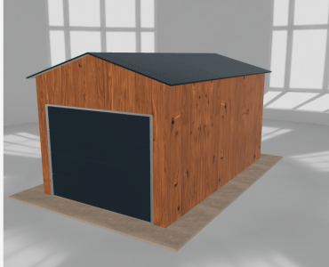 Skardinis garažas 3x5 m, vienos vietos, dvišlaitis stogas, Medžio imitacijos – Modelis 3