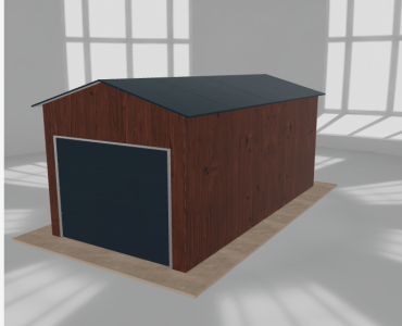 Skardinis garažas 3x6 m, vienos vietos, dvišlaitis stogas, Medžio imitacijos – Modelis 3