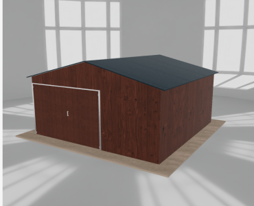 Skardinis garažas 5x5 m, vienos vietos, dvišlaitis stogas, Medžio imitacijos – Modelis 2