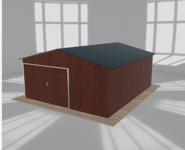 Skardinis garažas 5x6 m, vienos vietos, dvišlaitis stogas, Medžio imitacijos – Modelis 2