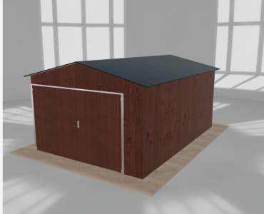 Skardinis garažas 3,5x5 m, vienos vietos, dvišlaitis stogas, Medžio imitacijos – Modelis 2