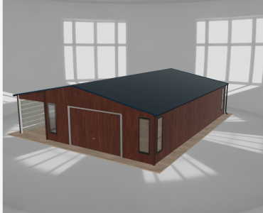 Skardinis garažas 6x10 m su ūkine patalpa ir stogine, Medžio imitacijos – Modelis 2