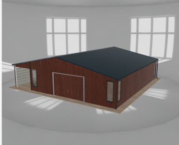 Skardinis garažas 8x10 m su ūkine patalpa ir stogine, Medžio imitacijos – Modelis 2