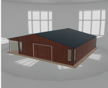 Skardinis garažas 8,5x9,5 m su ūkine patalpa ir stogine, Medžio imitacijos – Modelis 2