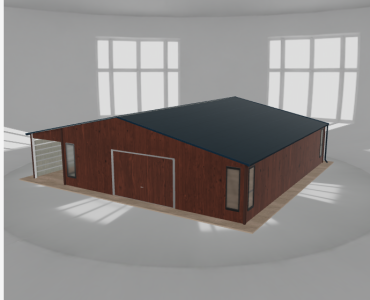 Skardinis garažas 8,5x10 m su ūkine patalpa ir stogine, Medžio imitacijos – Modelis 2