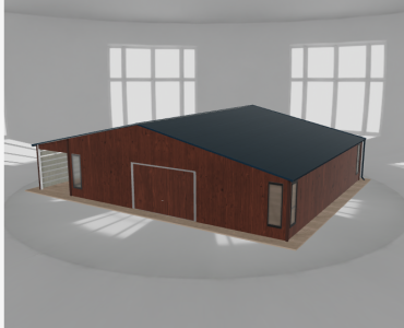 Skardinis garažas 10x9,5 m su ūkine patalpa ir stogine, Medžio imitacijos – Modelis 2
