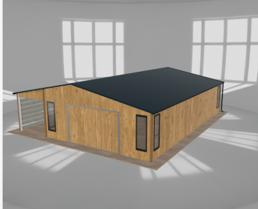 Skardinis garažas 6x10 m su ūkine patalpa ir stogine, Medžio imitacijos – Modelis 2