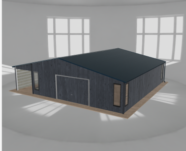 Skardinis garažas 8x9,5 m su ūkine patalpa ir stogine, Grafitas medžio imitacija – Modelis 2