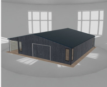 Skardinis garažas 8,5x10 m su ūkine patalpa ir stogine, Grafitas medžio imitacija – Modelis 2