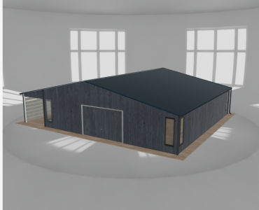 Skardinis garažas 9,5x10 m su ūkine patalpa ir stogine, Grafitas medžio imitacija – Modelis 2
