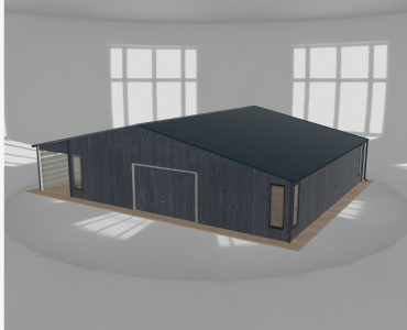 Skardinis garažas 10x9,5 m su ūkine patalpa ir stogine, Grafitas medžio imitacija – Modelis 2