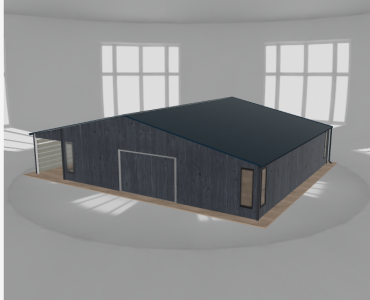Skardinis garažas 10x10 m su ūkine patalpa ir stogine, Grafitas medžio imitacija – Modelis 2