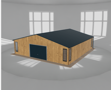 Skardinis garažas 9x9,5 m su ūkine patalpa, Medžio imitacijos – Modelis 2