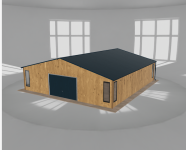 Skardinis garažas 9x10 m su ūkine patalpa, Medžio imitacijos – Modelis 2