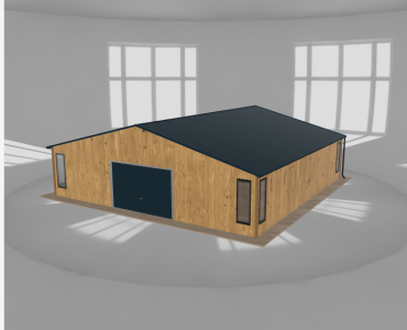 Skardinis garažas 9,5x9,5 m su ūkine patalpa, Medžio imitacijos – Modelis 2