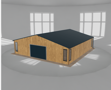 Skardinis garažas 9,5x10 m su ūkine patalpa, Medžio imitacijos – Modelis 2