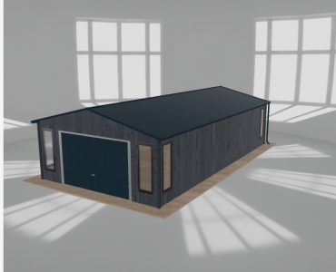 Skardinis garažas 5x9,5 m su ūkine patalpa, Grafitas medžio imitacija – Modelis 2