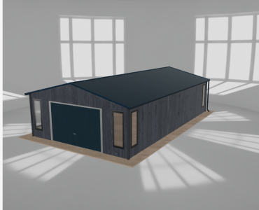 Skardinis garažas 5,5x9,5 m su ūkine patalpa, Grafitas medžio imitacija – Modelis 2
