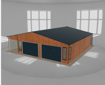 Skardinis garažas 8x10 m su stogine, Medžio imitacijos – Modelis 2