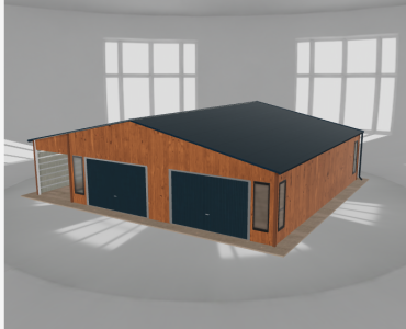 Skardinis garažas 8,5x9,5 m su stogine, Medžio imitacijos – Modelis 2