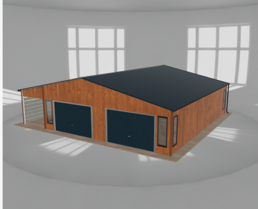 Skardinis garažas 8,5x10 m su stogine, Medžio imitacijos – Modelis 2