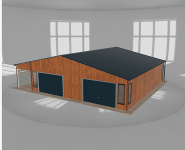 Skardinis garažas 9,5x10 m su stogine, Medžio imitacijos – Modelis 2