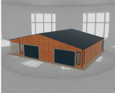 Skardinis garažas 10x9,5 m su stogine, Medžio imitacijos – Modelis 2