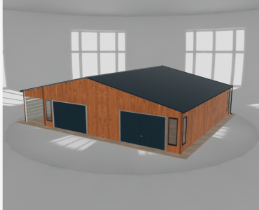 Skardinis garažas 10x10 m su stogine, Medžio imitacijos – Modelis 2