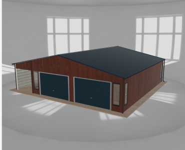 Skardinis garažas 8x9,5 m su stogine, Medžio imitacijos – Modelis 2