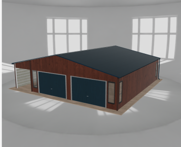 Skardinis garažas 8x10 m su stogine, Medžio imitacijos – Modelis 2