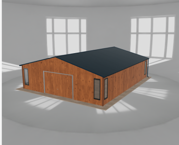 Skardinis garažas 8x10 m su ūkine patalpa, Medžio imitacijos – Modelis 2