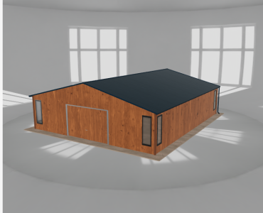 Skardinis garažas 8,5x10 m su ūkine patalpa, Medžio imitacijos – Modelis 2