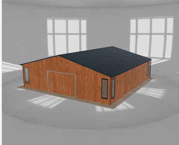 Skardinis garažas 9x9,5 m su ūkine patalpa, Medžio imitacijos – Modelis 2