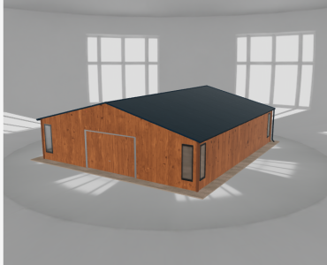 Skardinis garažas 9x10 m su ūkine patalpa, Medžio imitacijos – Modelis 2