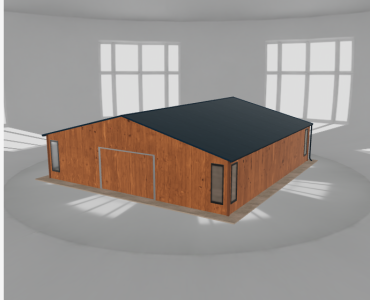 Skardinis garažas 9,5x10 m su ūkine patalpa, Medžio imitacijos – Modelis 2