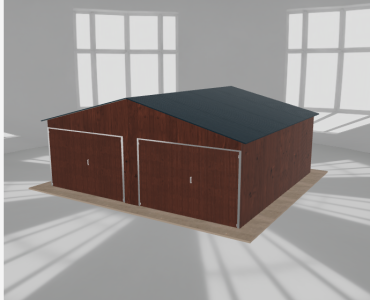 Skardinis garažas 6,5x6 m, dviejų vietų, dvišlaitis stogas, Medžio imitacijos – Modelis 2