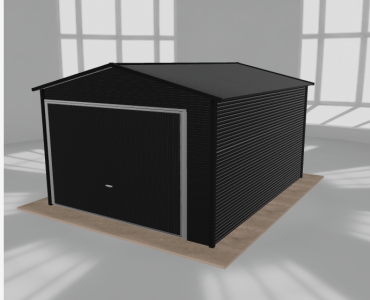 Skardinis garažas 4x5 m, vienos vietos, dvišlaitis stogas, Juodos spalvos – Modelis 2
